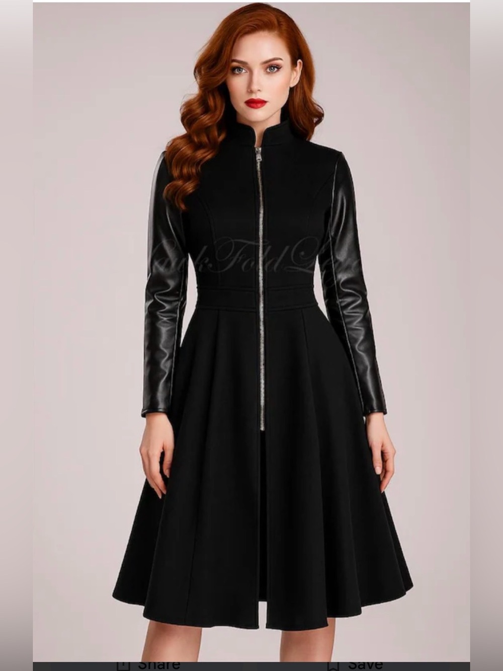 STYLEWE Black Fit-and-Flare Trench Coat with Faux Leather Sleeves GO GOTHIC! NWT